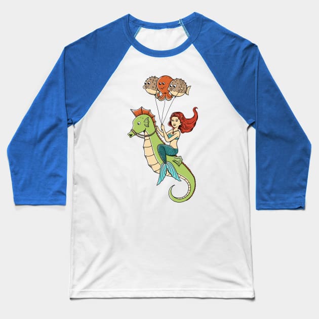 Mermaid and seahorse Baseball T-Shirt by coffeeman